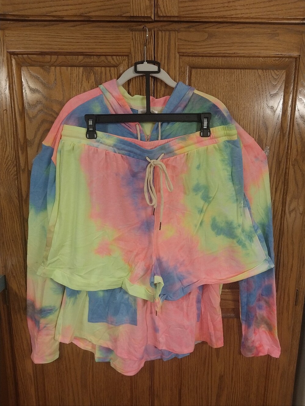 Rosevelvet NWT Tie Dye Hoodie Jackie & Shorts Lounge Set Size 1 X Pink Blue
